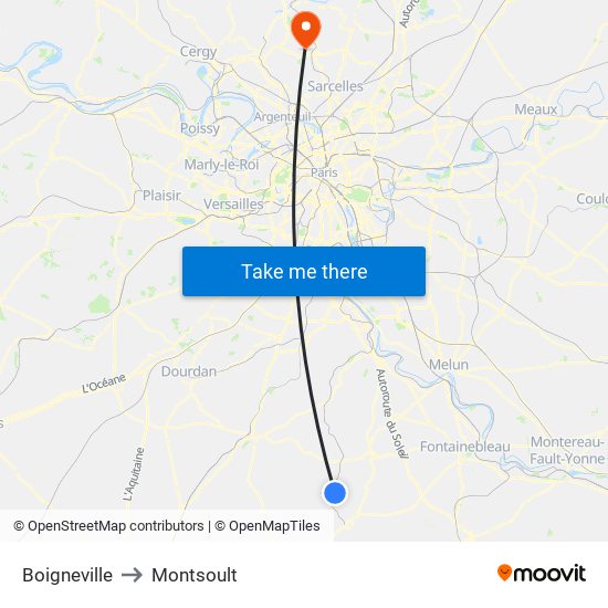 Boigneville to Montsoult map