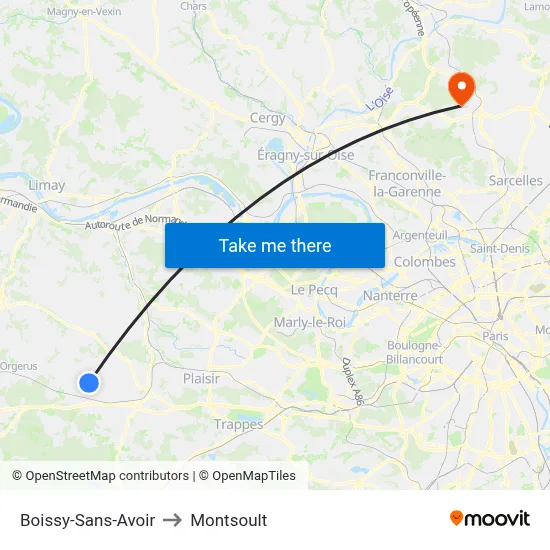 Boissy-Sans-Avoir to Montsoult map