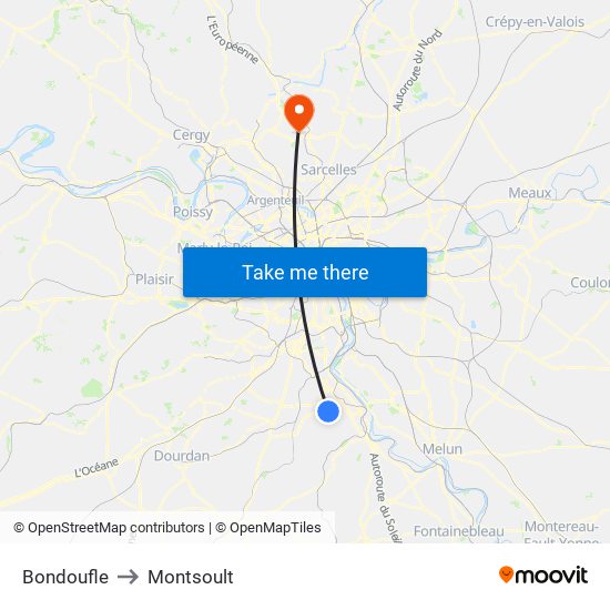 Bondoufle to Montsoult map