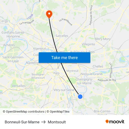 Bonneuil-Sur-Marne to Montsoult map