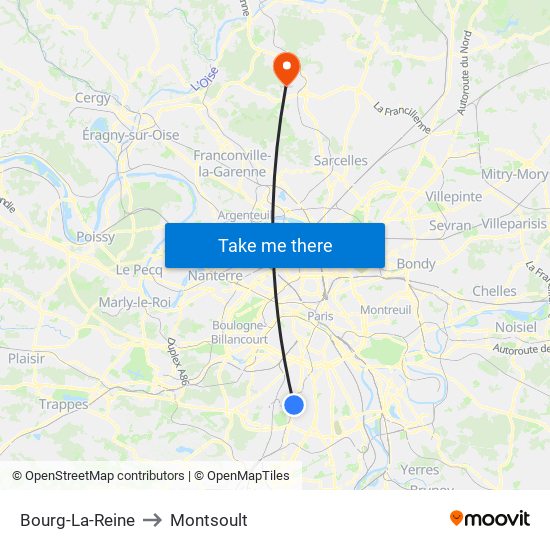 Bourg-La-Reine to Montsoult map