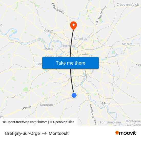 Bretigny-Sur-Orge to Montsoult map