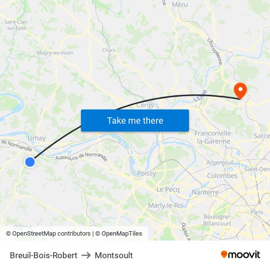 Breuil-Bois-Robert to Montsoult map