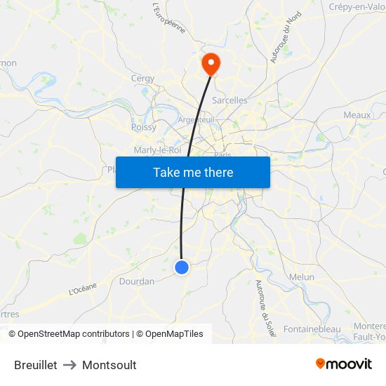 Breuillet to Montsoult map