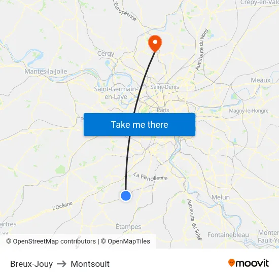 Breux-Jouy to Montsoult map