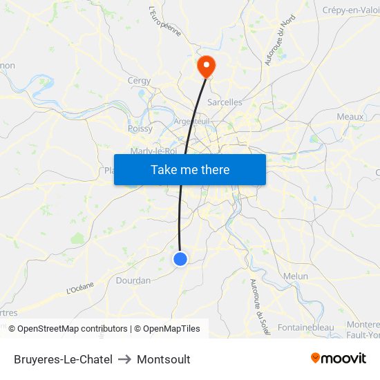 Bruyeres-Le-Chatel to Montsoult map