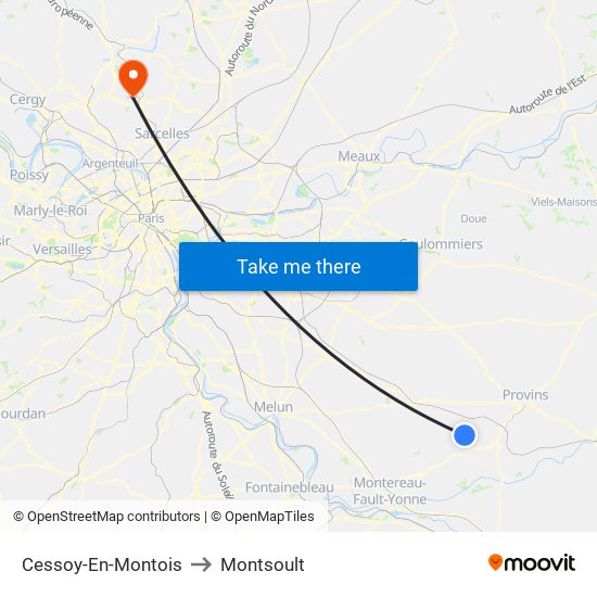 Cessoy-En-Montois to Montsoult map