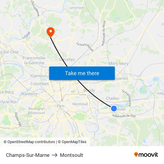 Champs-Sur-Marne to Montsoult map