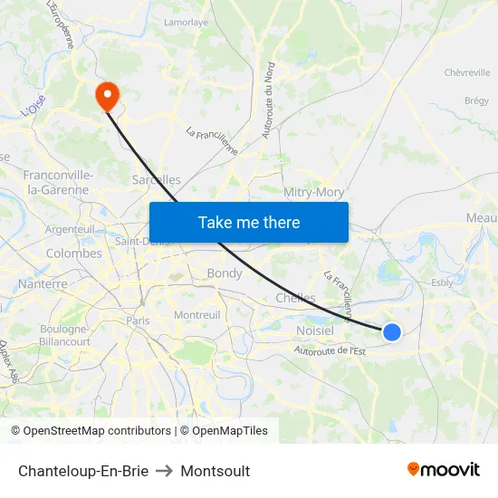 Chanteloup-En-Brie to Montsoult map