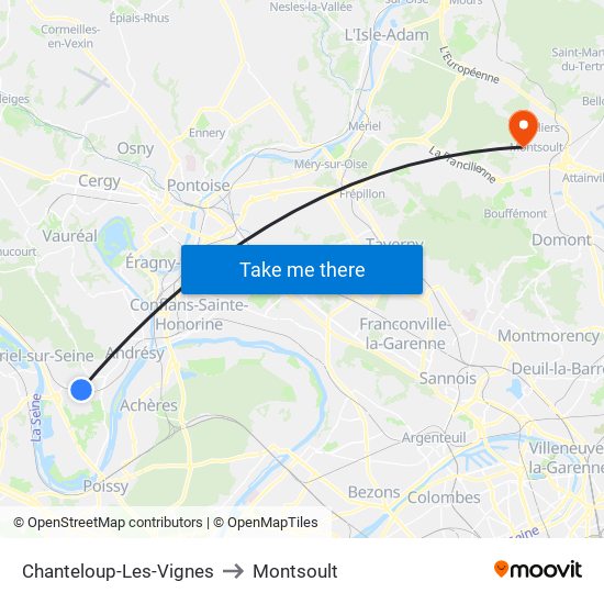Chanteloup-Les-Vignes to Montsoult map