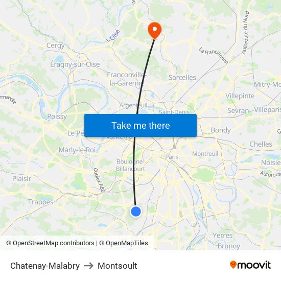 Chatenay-Malabry to Montsoult map