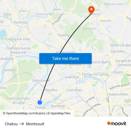 Chatou to Montsoult map