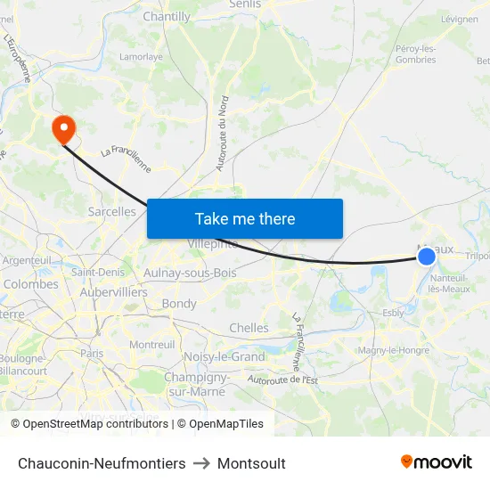 Chauconin-Neufmontiers to Montsoult map