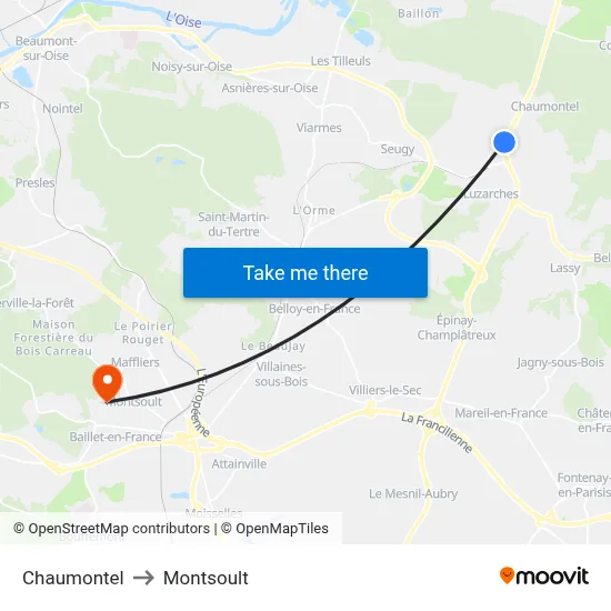 Chaumontel to Montsoult map