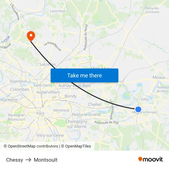 Chessy to Montsoult map