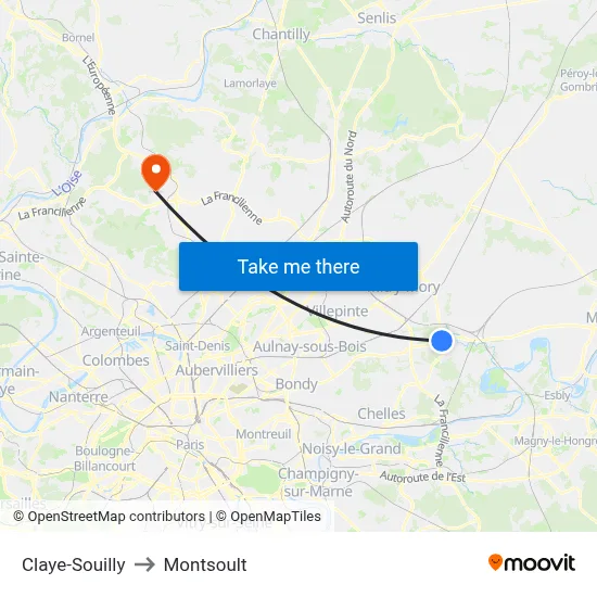 Claye-Souilly to Montsoult map