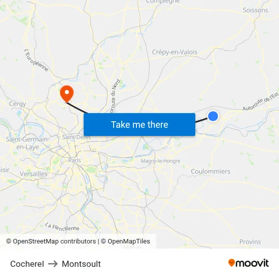 Cocherel to Montsoult map