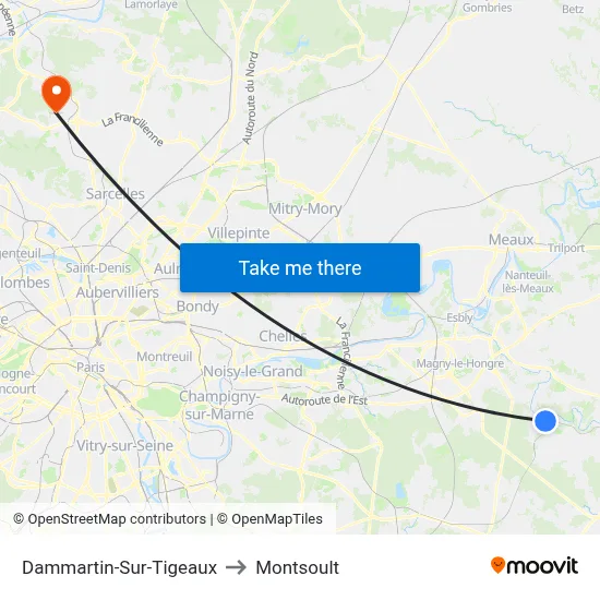 Dammartin-Sur-Tigeaux to Montsoult map