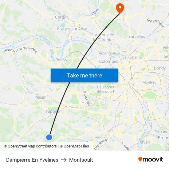 Dampierre-En-Yvelines to Montsoult map