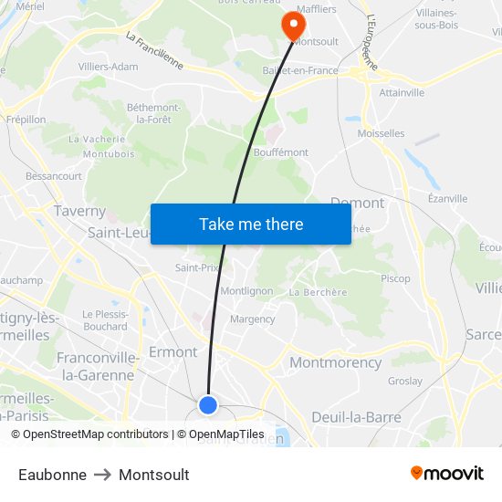 Eaubonne to Montsoult map