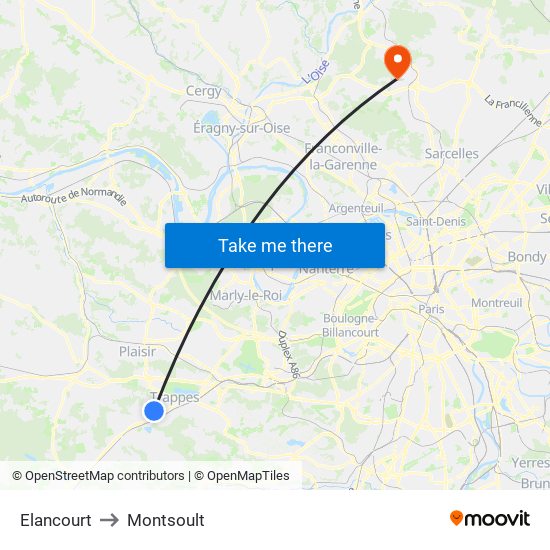 Elancourt to Montsoult map