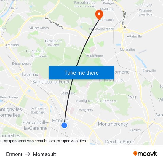 Ermont to Montsoult map