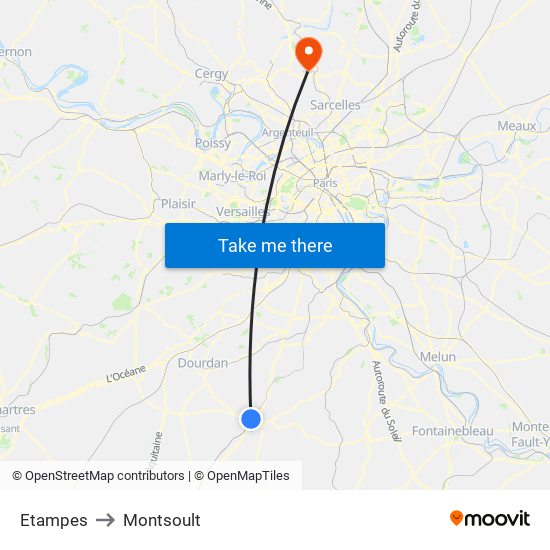 Etampes to Montsoult map