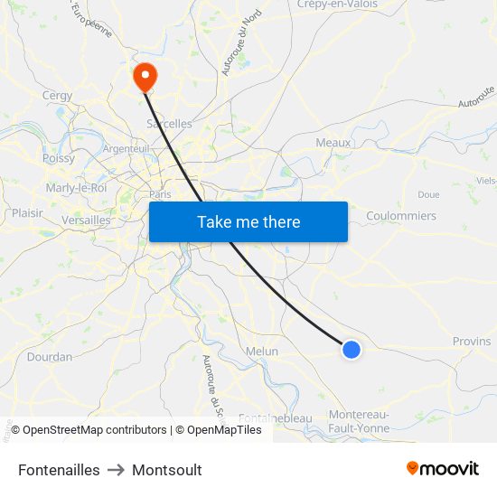 Fontenailles to Montsoult map
