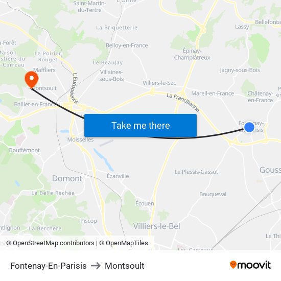 Fontenay-En-Parisis to Montsoult map