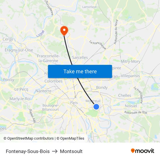 Fontenay-Sous-Bois to Montsoult map
