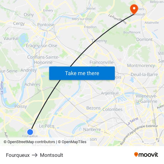 Fourqueux to Montsoult map