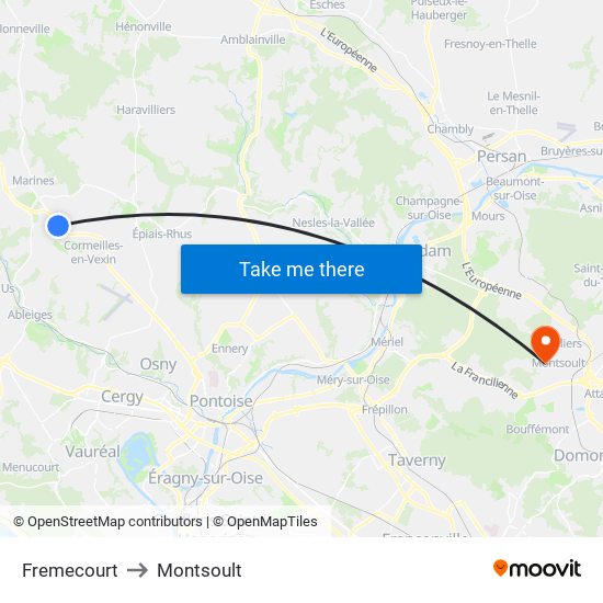 Fremecourt to Montsoult map