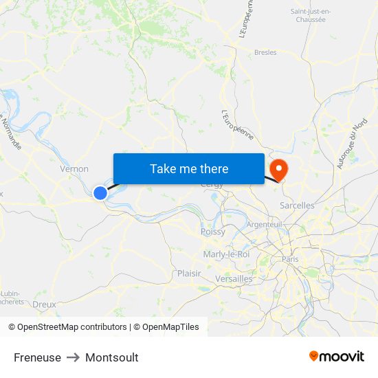 Freneuse to Montsoult map