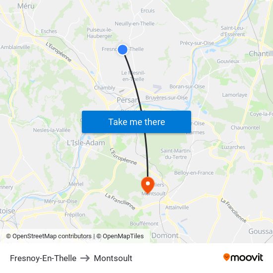 Fresnoy-En-Thelle to Montsoult map