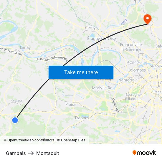 Gambais to Montsoult map