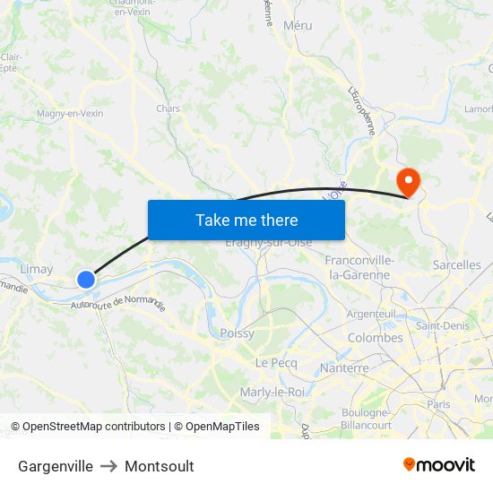 Gargenville to Montsoult map