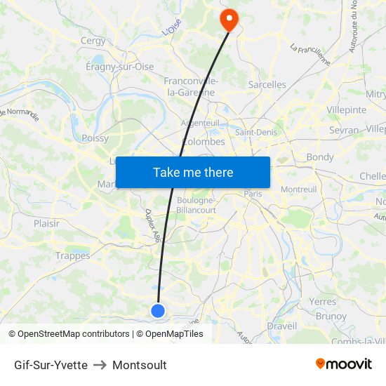 Gif-Sur-Yvette to Montsoult map