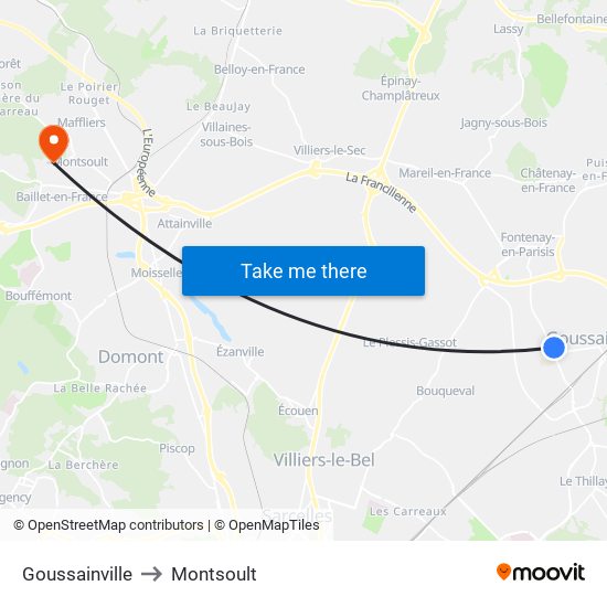 Goussainville to Montsoult map