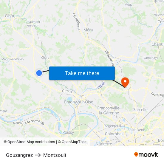 Gouzangrez to Montsoult map