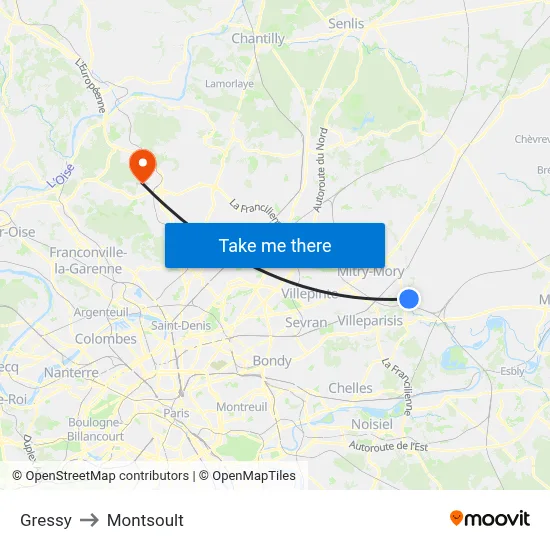 Gressy to Montsoult map
