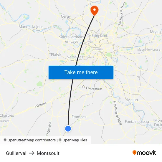 Guillerval to Montsoult map
