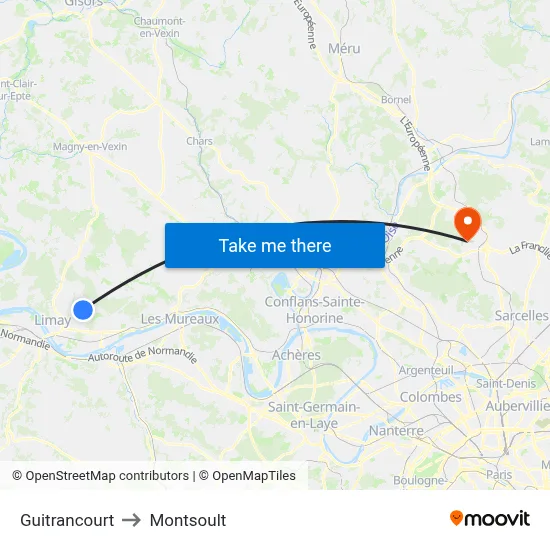 Guitrancourt to Montsoult map