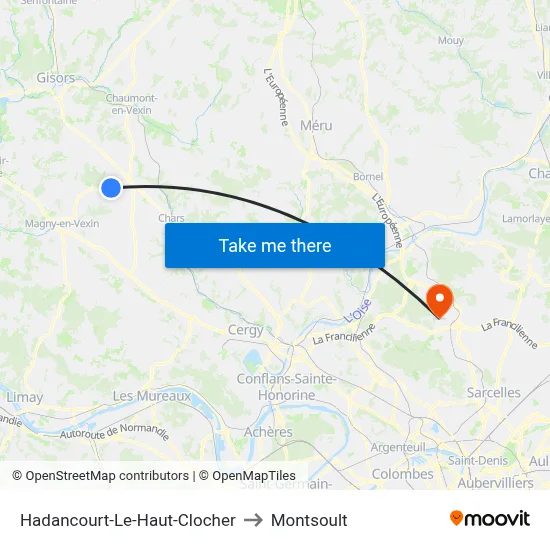 Hadancourt-Le-Haut-Clocher to Montsoult map