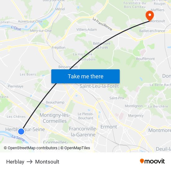 Herblay to Montsoult map