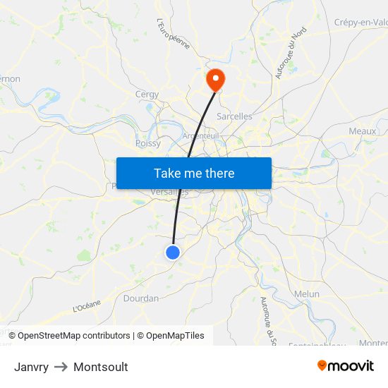 Janvry to Montsoult map