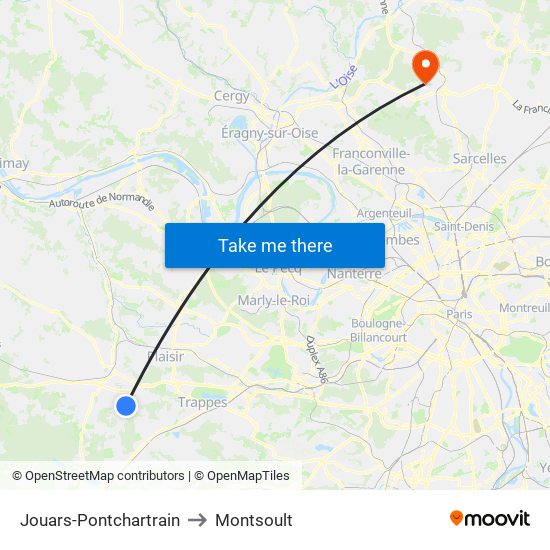 Jouars-Pontchartrain to Montsoult map
