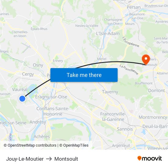 Jouy-Le-Moutier to Montsoult map
