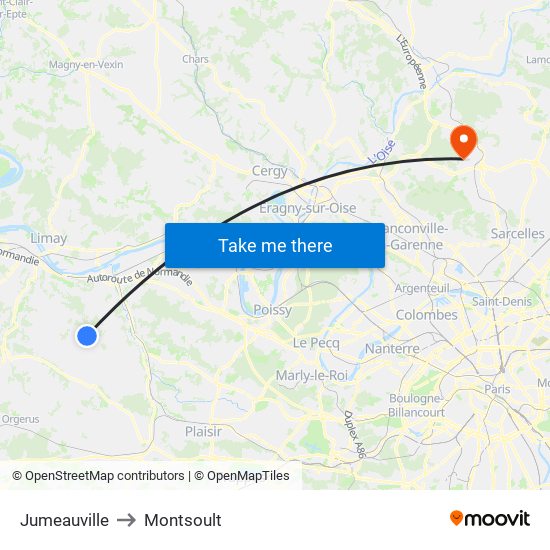 Jumeauville to Montsoult map
