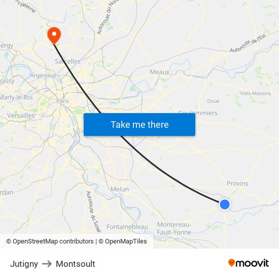 Jutigny to Montsoult map