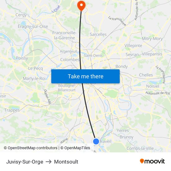 Juvisy-Sur-Orge to Montsoult map